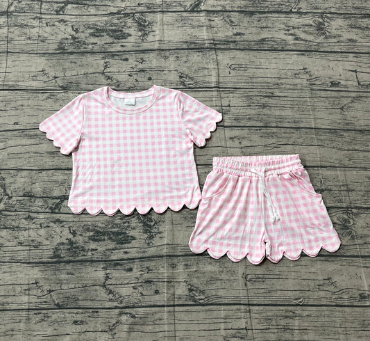 pre order short sleeve gingham scalloped set