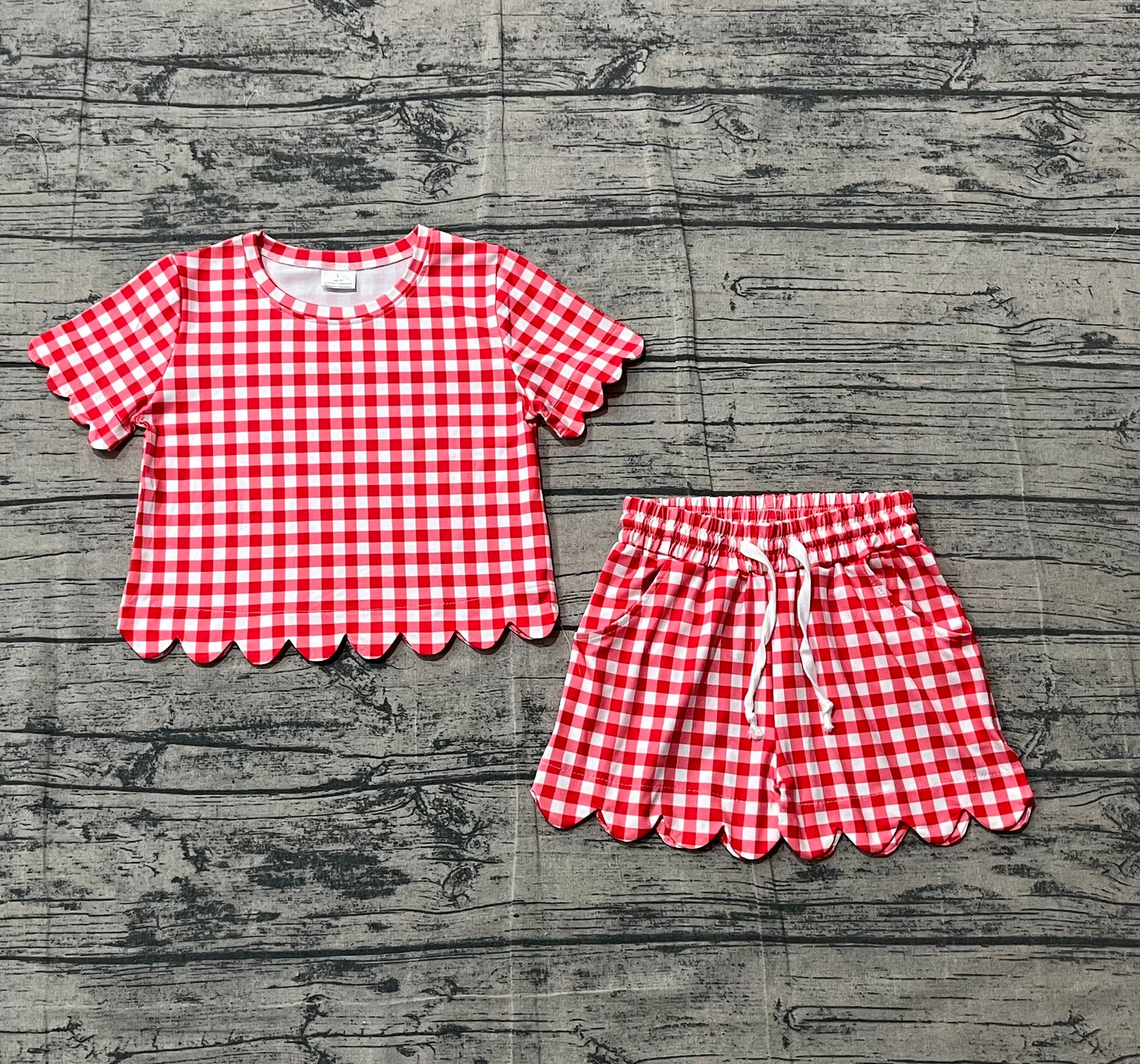 pre order short sleeve gingham scalloped set
