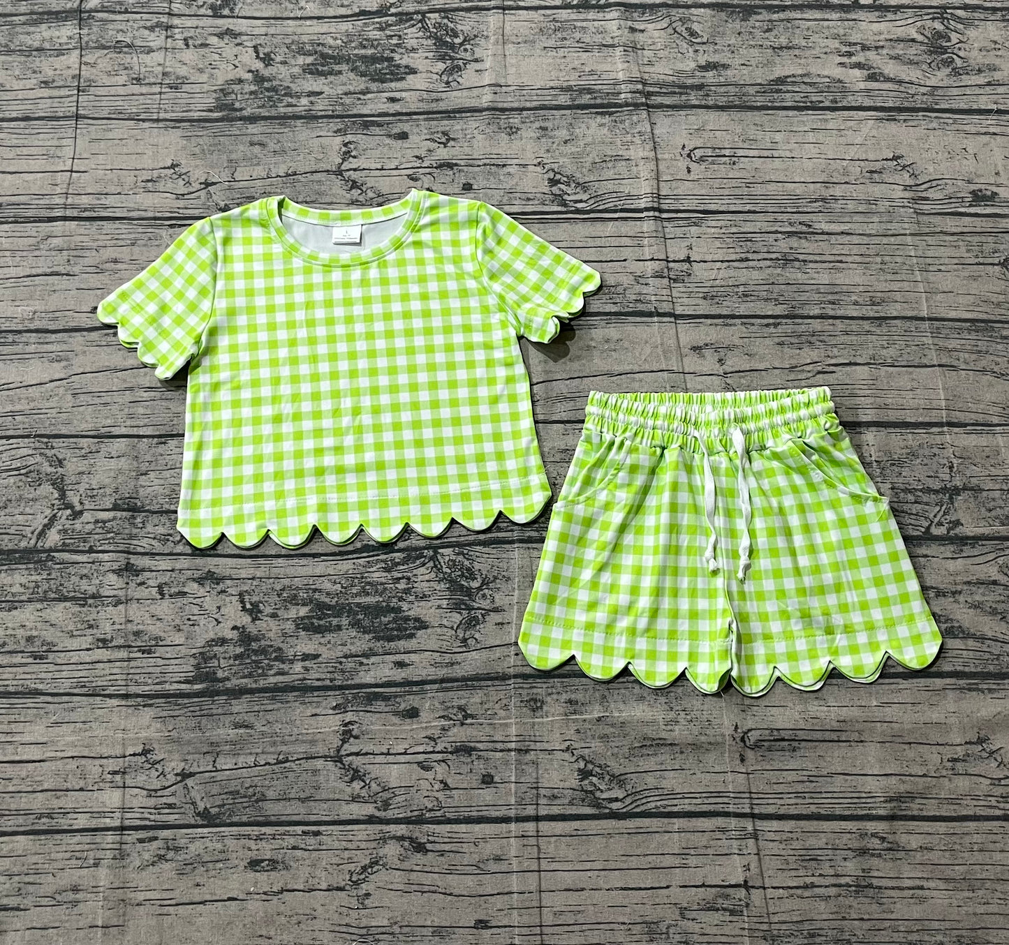 pre order short sleeve gingham scalloped set