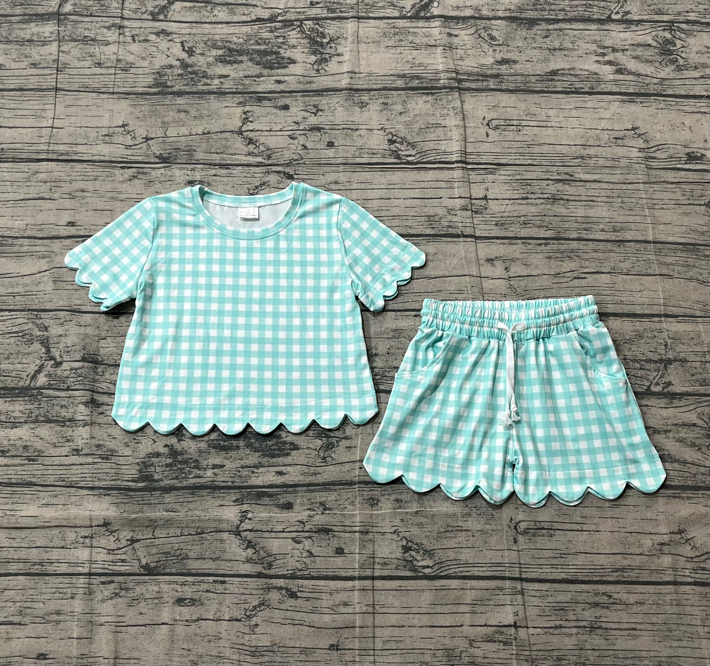 pre order short sleeve gingham scalloped set