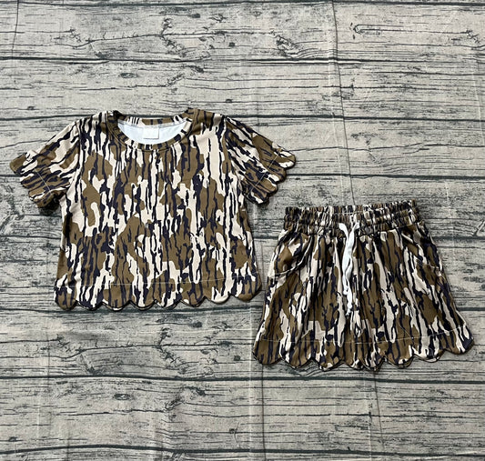 pre order short sleeve camo scalloped set