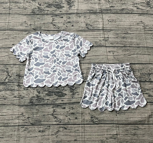 pre order short sleeve camo scalloped set