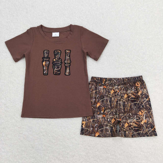 baby boy clothes embroidery camo shorts set