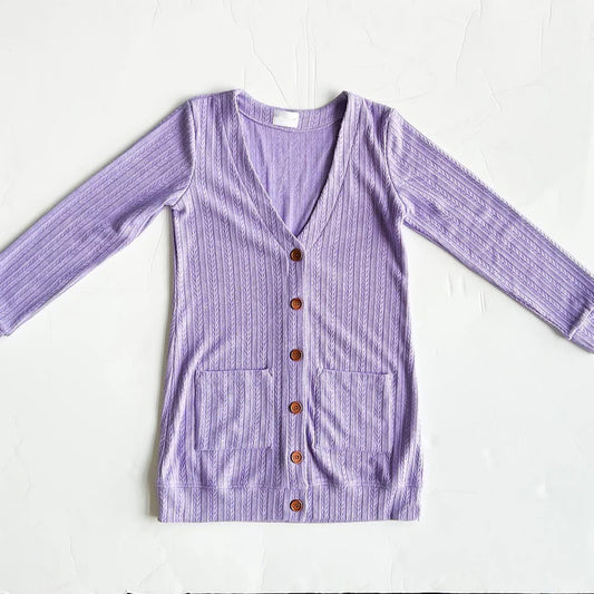 pre order long sleeves purple button cardigan