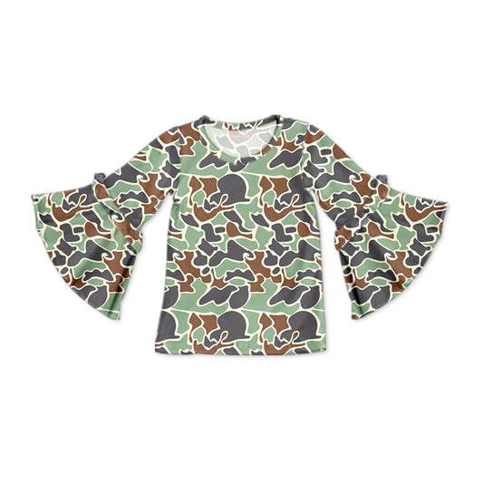 pre order girls flare sleeve camo pullover