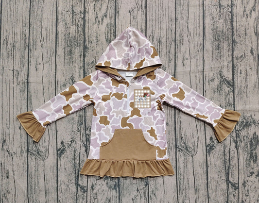 Pre order girl long sleeve ruffle camo hoodie (do embroidery)