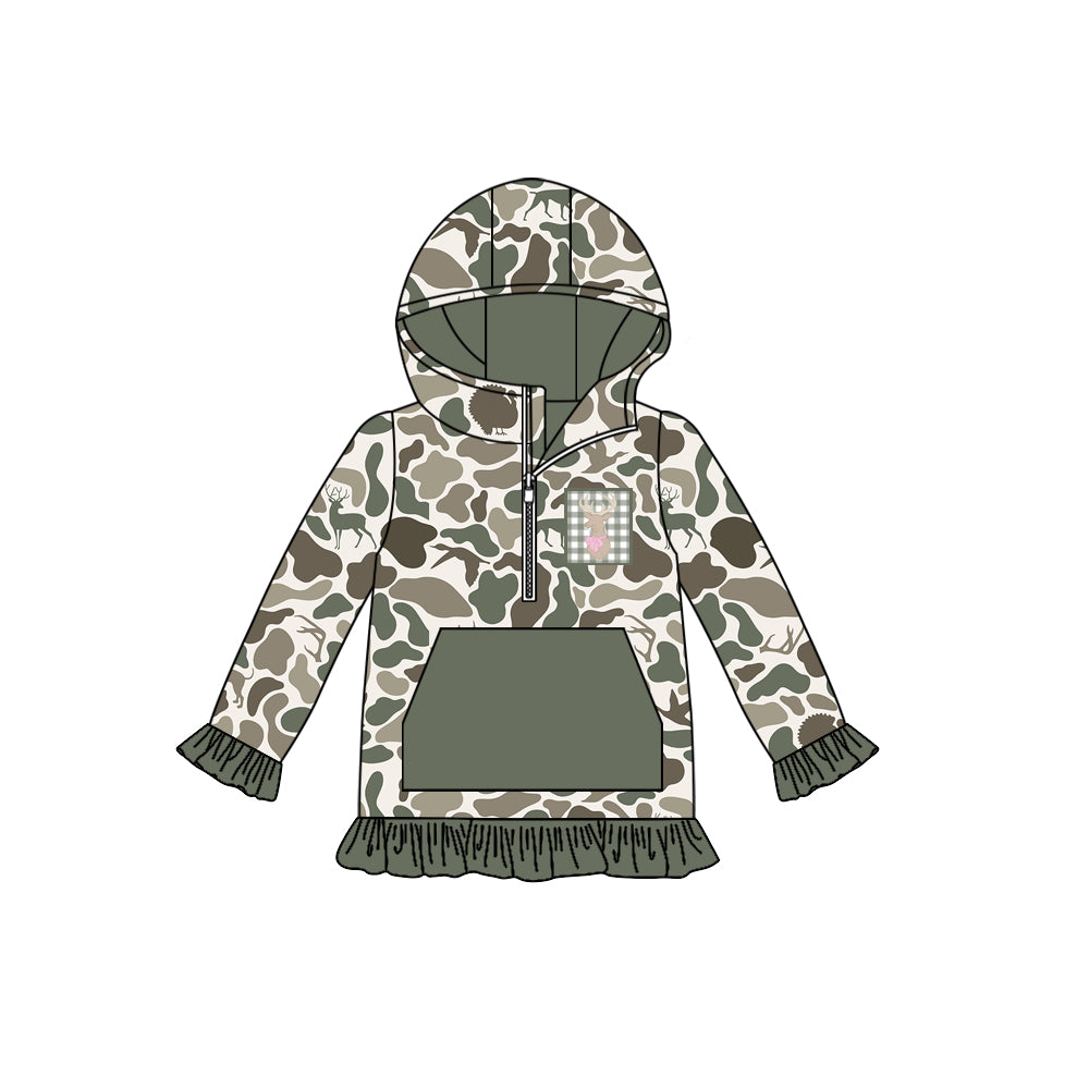 Pre order girl long sleeve ruffle camo hoodie