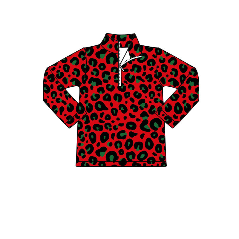 pre order red leopard zip pullover