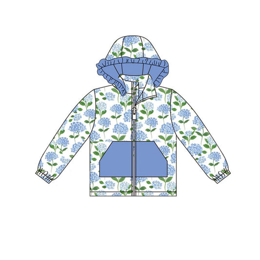 Pre order long sleeve blue flower zipper hoodie