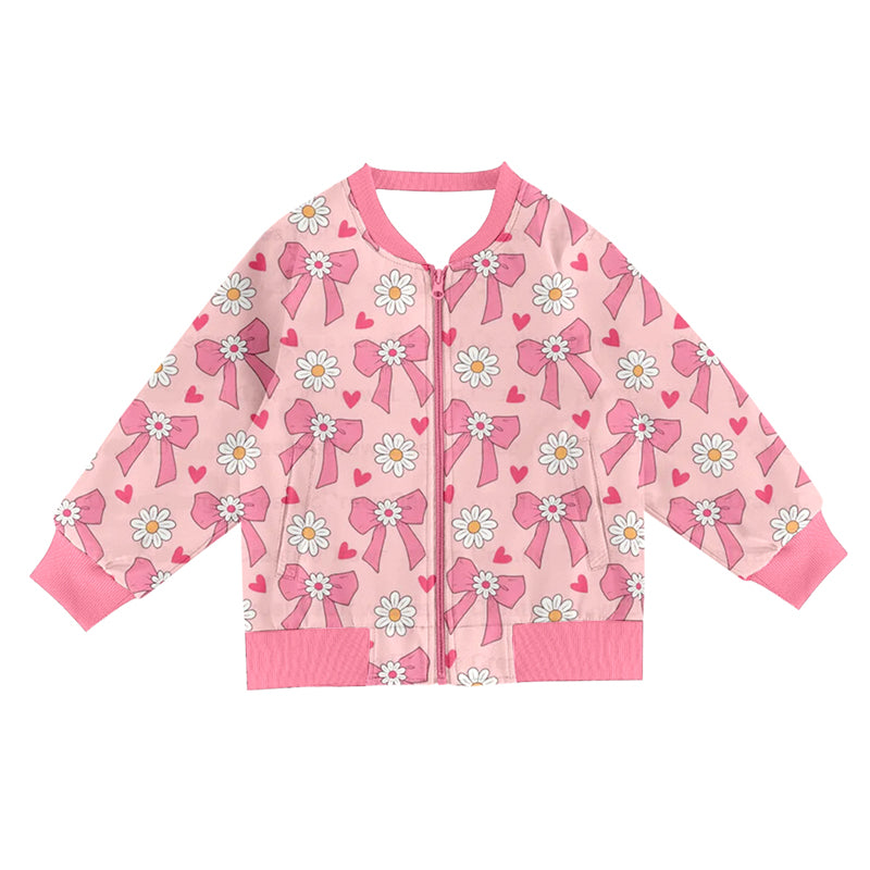 Pre order long sleeve pink blow floral zipper jacket