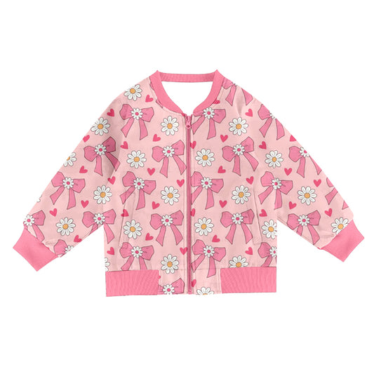 Pre order long sleeve pink blow floral zipper jacket
