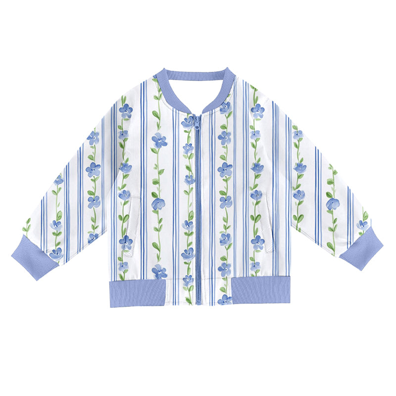 Pre order long sleeve blue flower zipper jacket