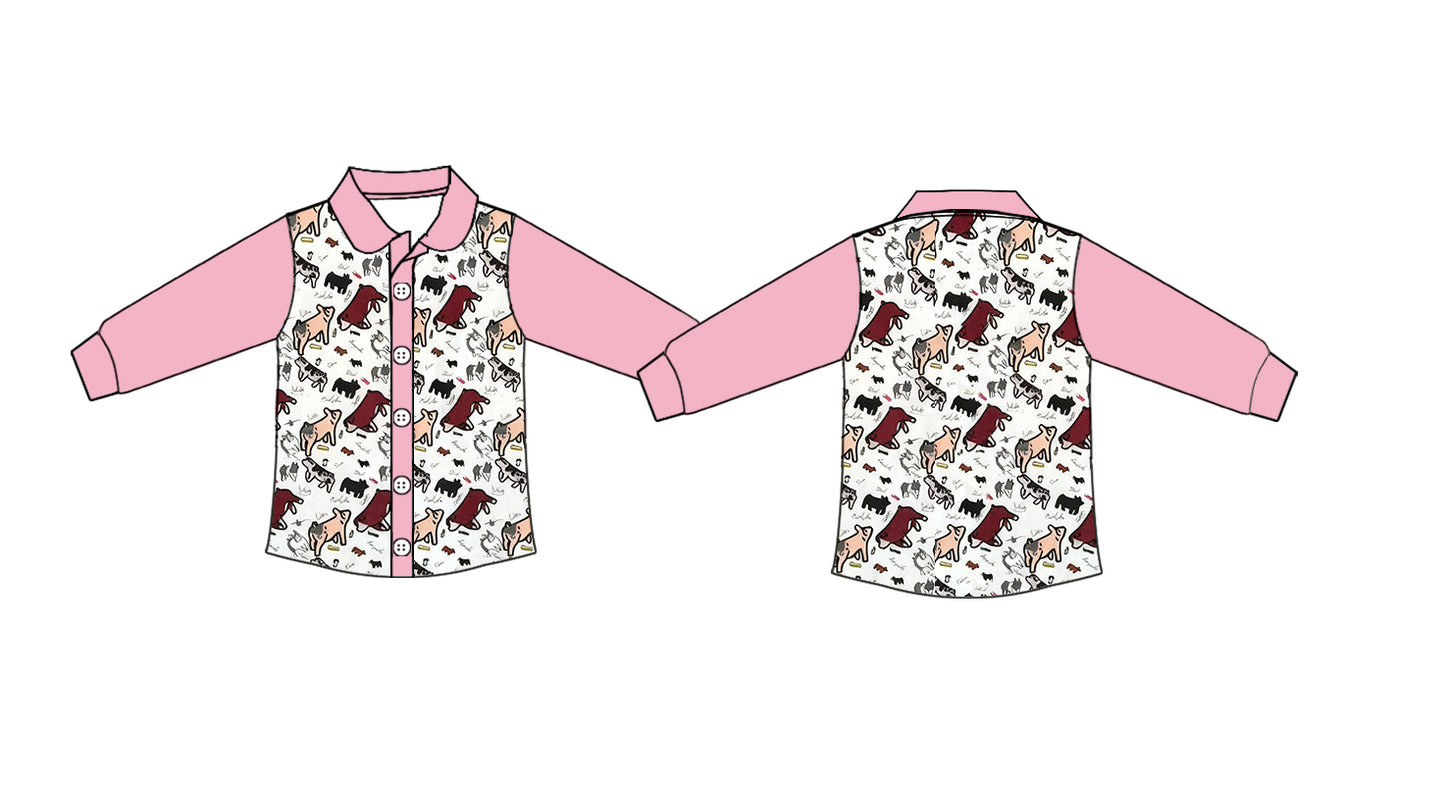 pre order long sleeve dog print button shirt