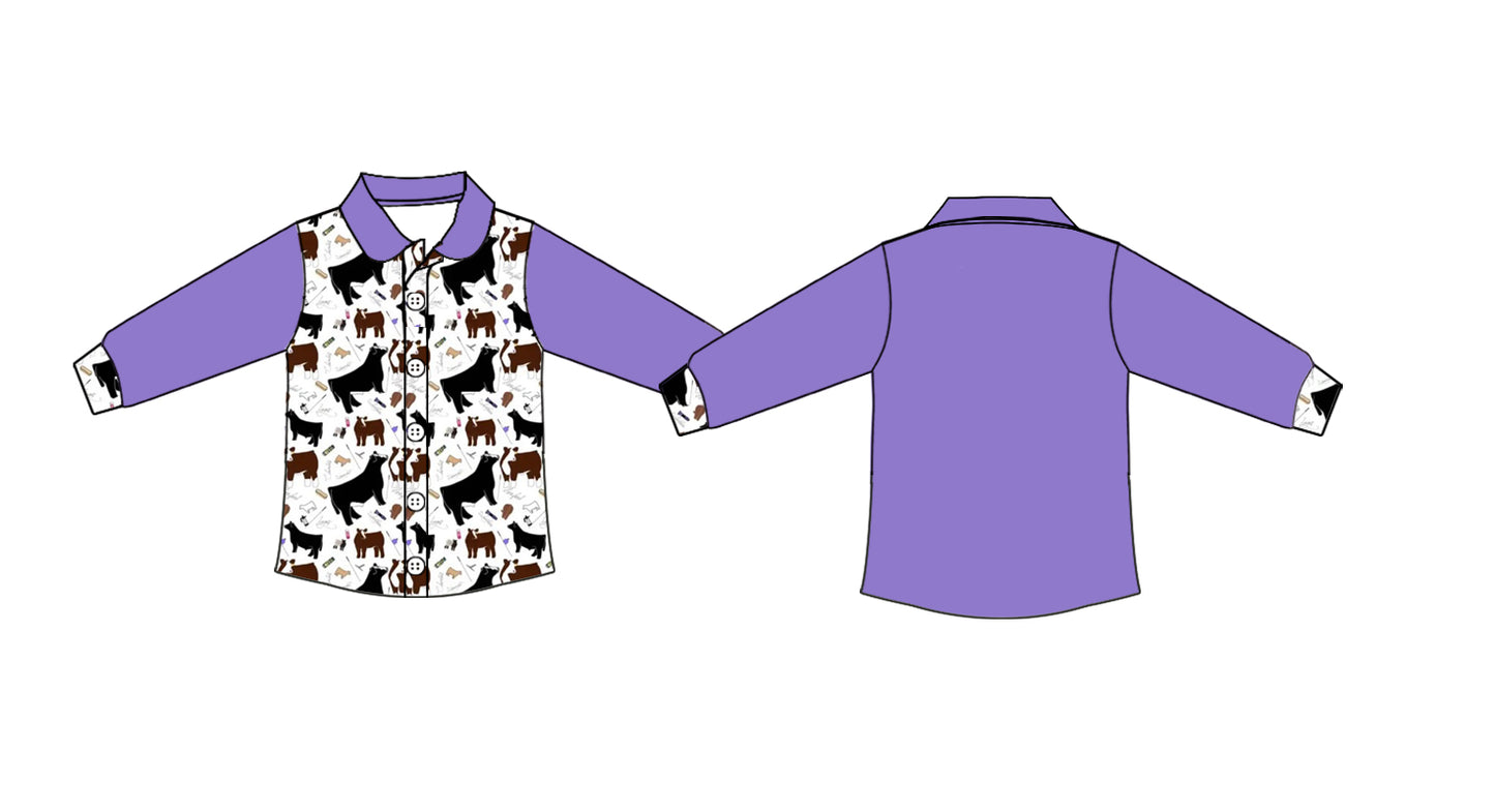pre order long sleeve cow print button shirt