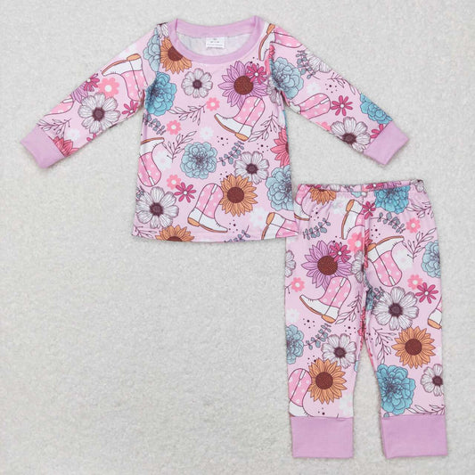 2pieces pink boots flower girls pajama