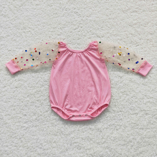 Lace sleeve pink cotton toddler girl bodysuit birthday wear