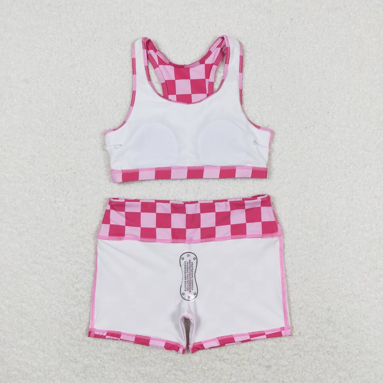 kids girl summer yoga suit hot pink checkered