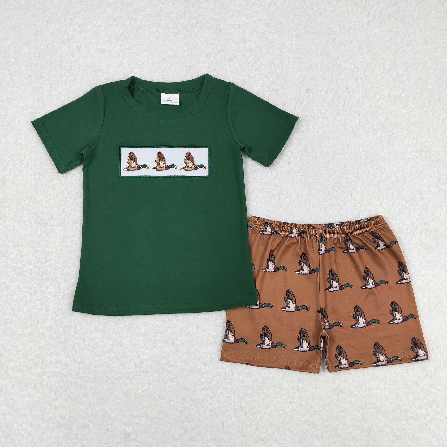 duck embroidery boys shorts set