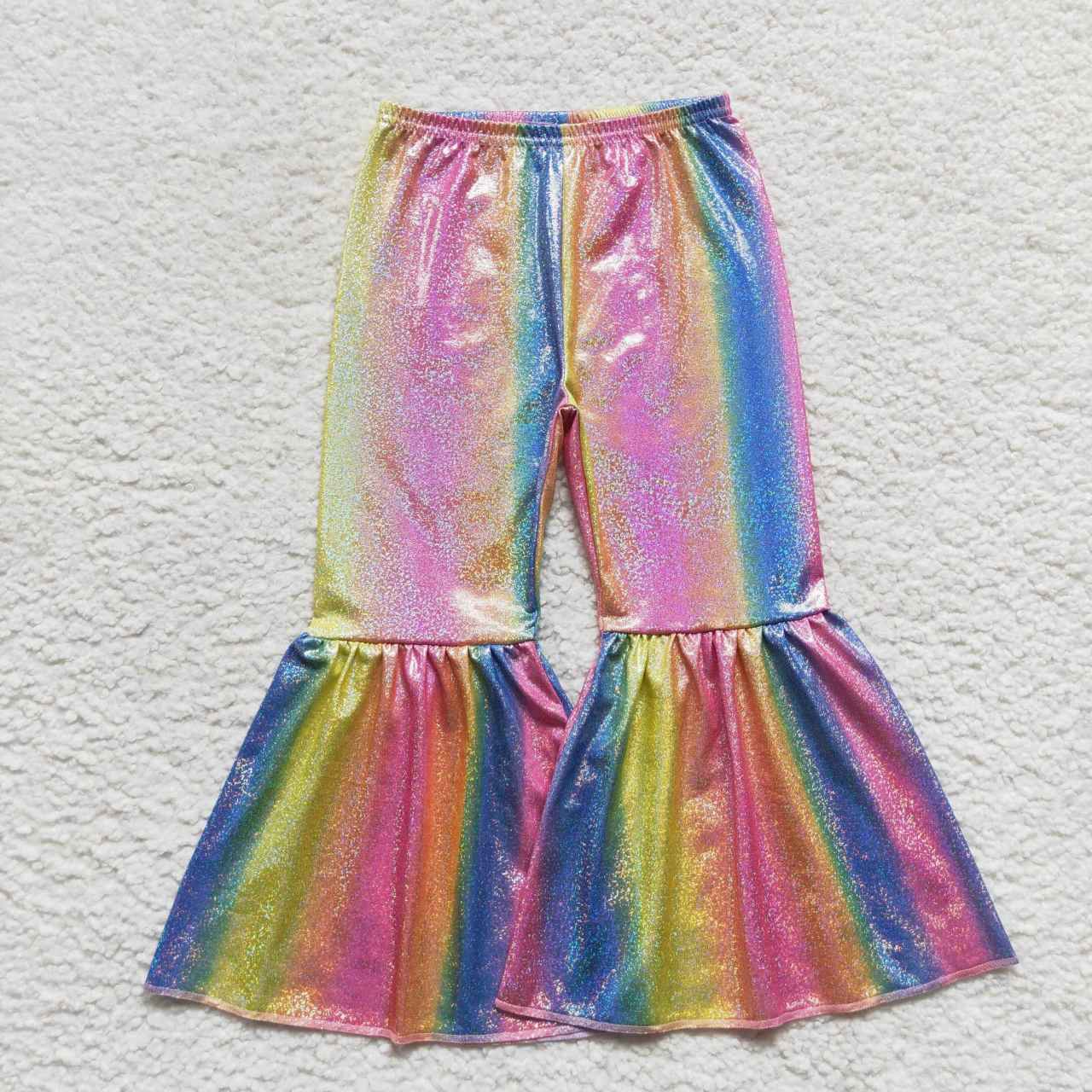 rainbow lined shinny bell bottom