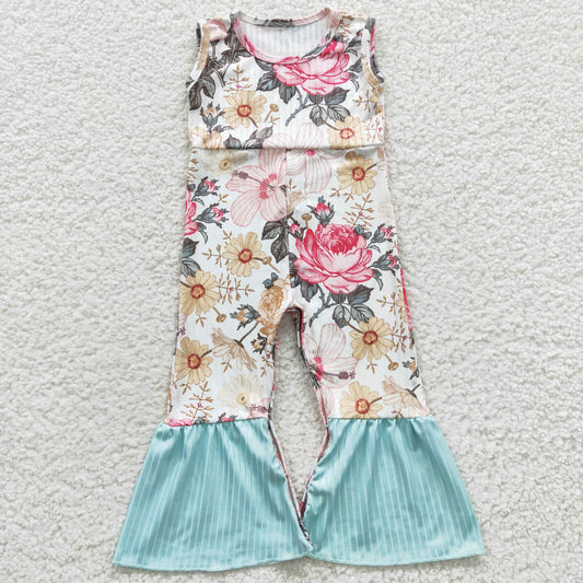kids girl sleeveless ribbed floral jumpsuit kids clothing