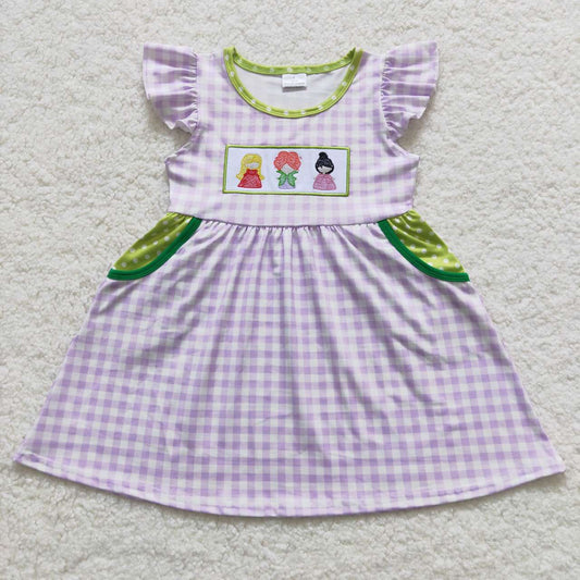 Flutter sleeve hocus pocus embroidery purple plaid dress