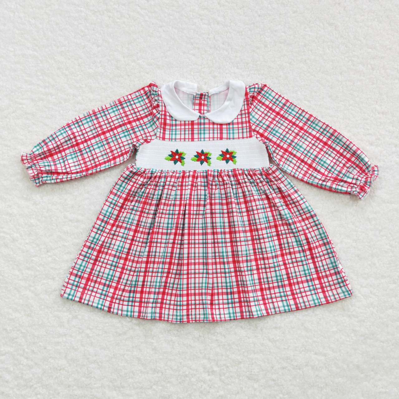 green white red gingham christmas smock dress