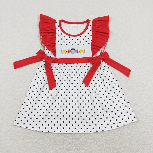 crawfish boil embroidery dots bow dress