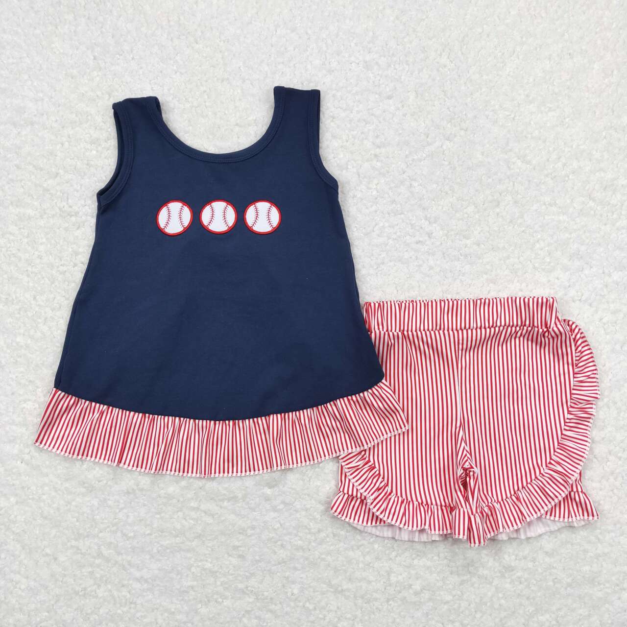 backless baseball embroidery girl shorts set