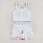 Rosy Hot Pink Florals Girls Tankini & Skort Swim or Yoga Set