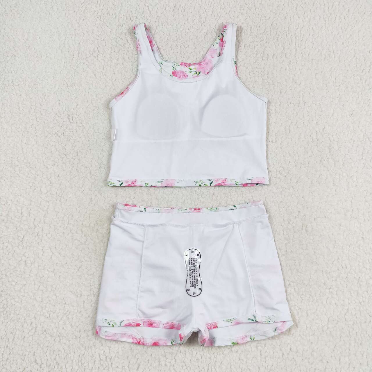 Rosy Hot Pink Florals Girls Tankini & Skort Swim or Yoga Set