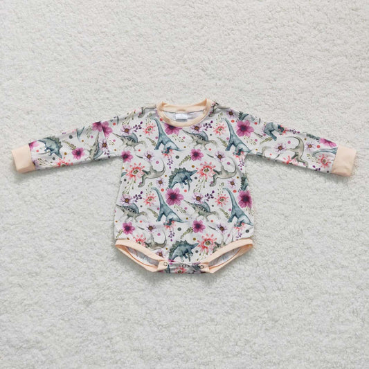 kids clothing long sleeve dinosaur&flower romper