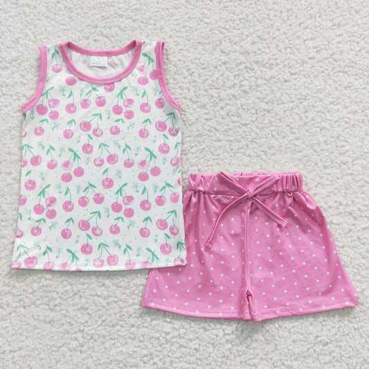 summer girl's cherry shorts set outfit