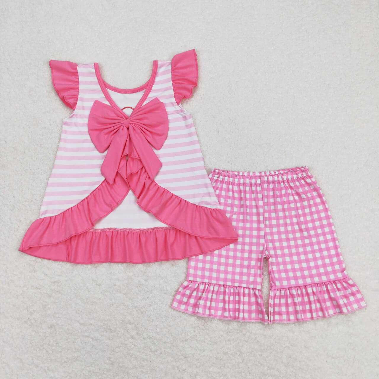 pink i love dad embroidery shorts set