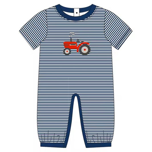 TAT 6-7 weeks MOQ 3 navy stripe tractor romper