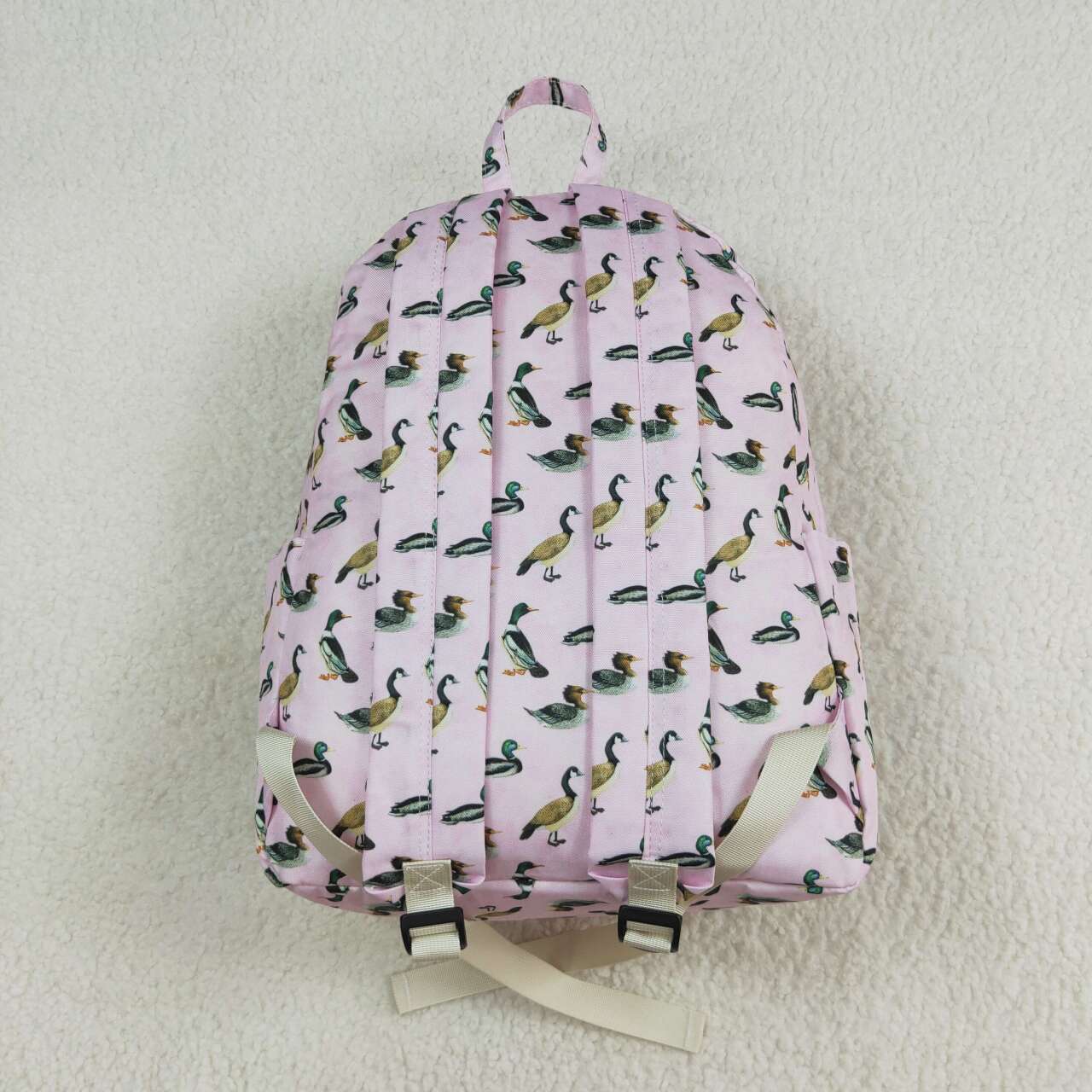 duck print children backpack pink bag