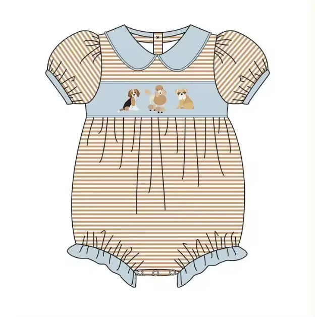 MOQ 5 TAT 6-8 weeks short sleeve stripes dog print girl romper
