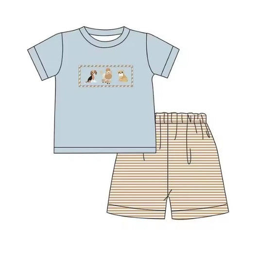 TAT 6-8 weeks MOQ 5 stripes dog print boy shorts set