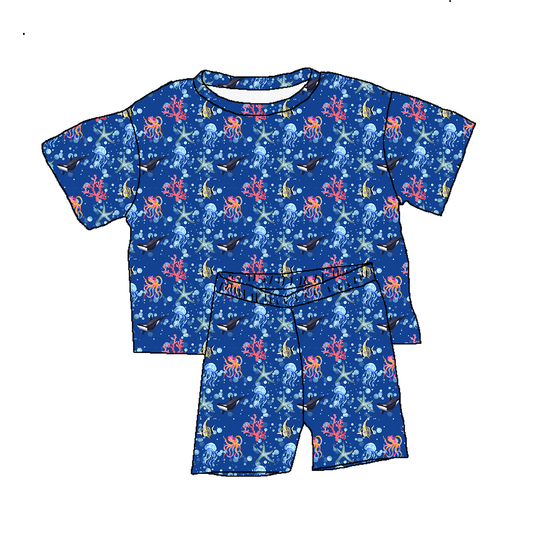 TAT 6-7 weeks MOQ 5 ocean animal shorts set