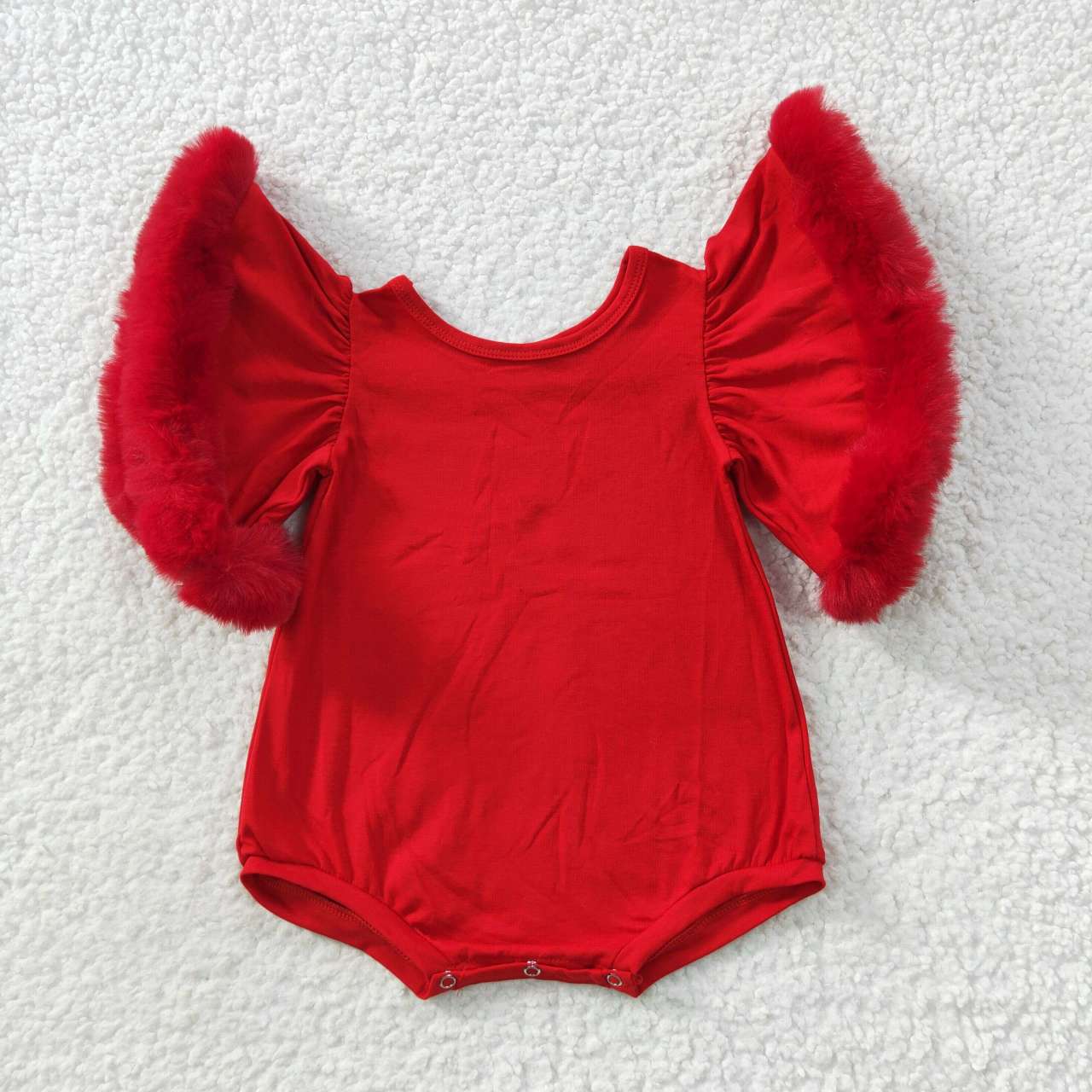 Red cotton fur flare sleeve bodysuit