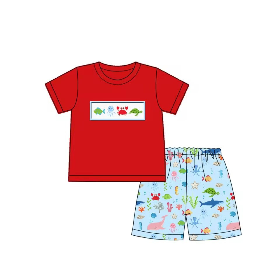 TAT 6-7 weeks MOQ 5 Ocean Animal Boy Short Set