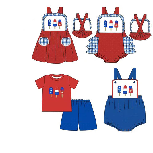 TAT 6-8 weeks MOQ 5 each 4th of july popsicle print sibling clothing