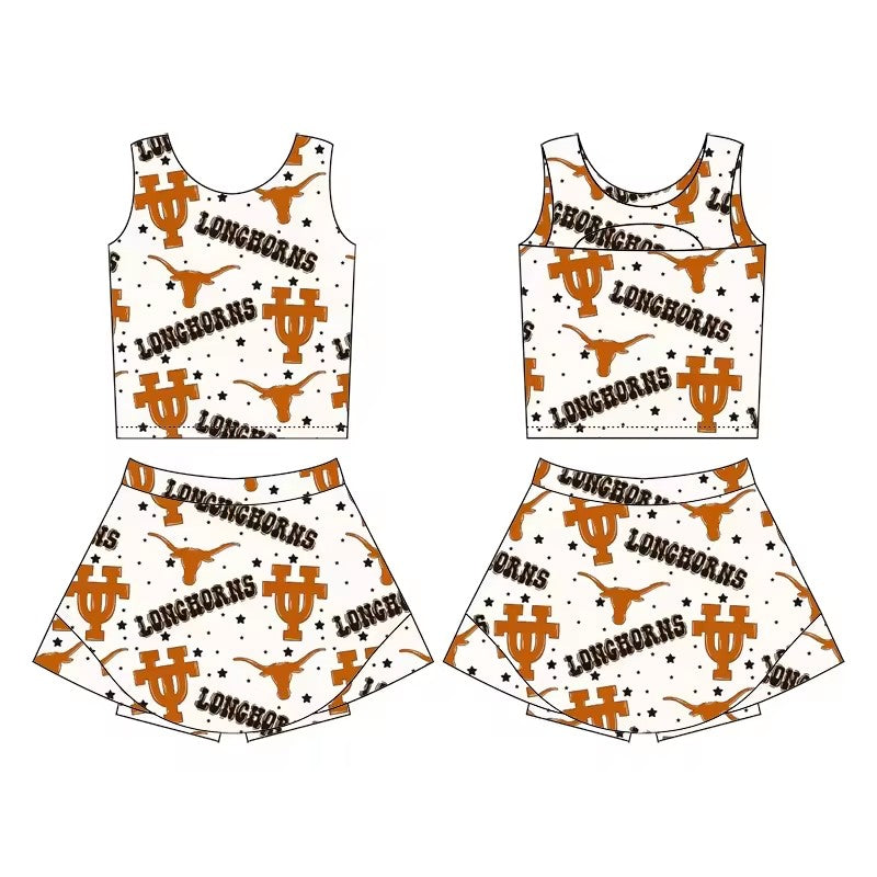 MOQ 8 TAT 6-7 weeks Longhorns Football Little Girl Skort Set