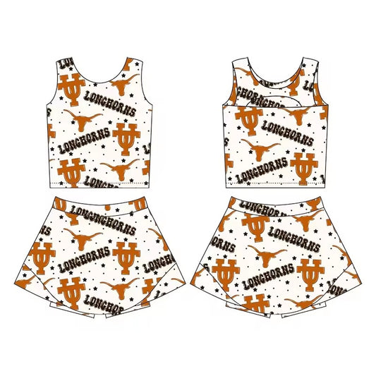 MOQ 8 TAT 6-7 weeks Longhorns Football Little Girl Skort Set