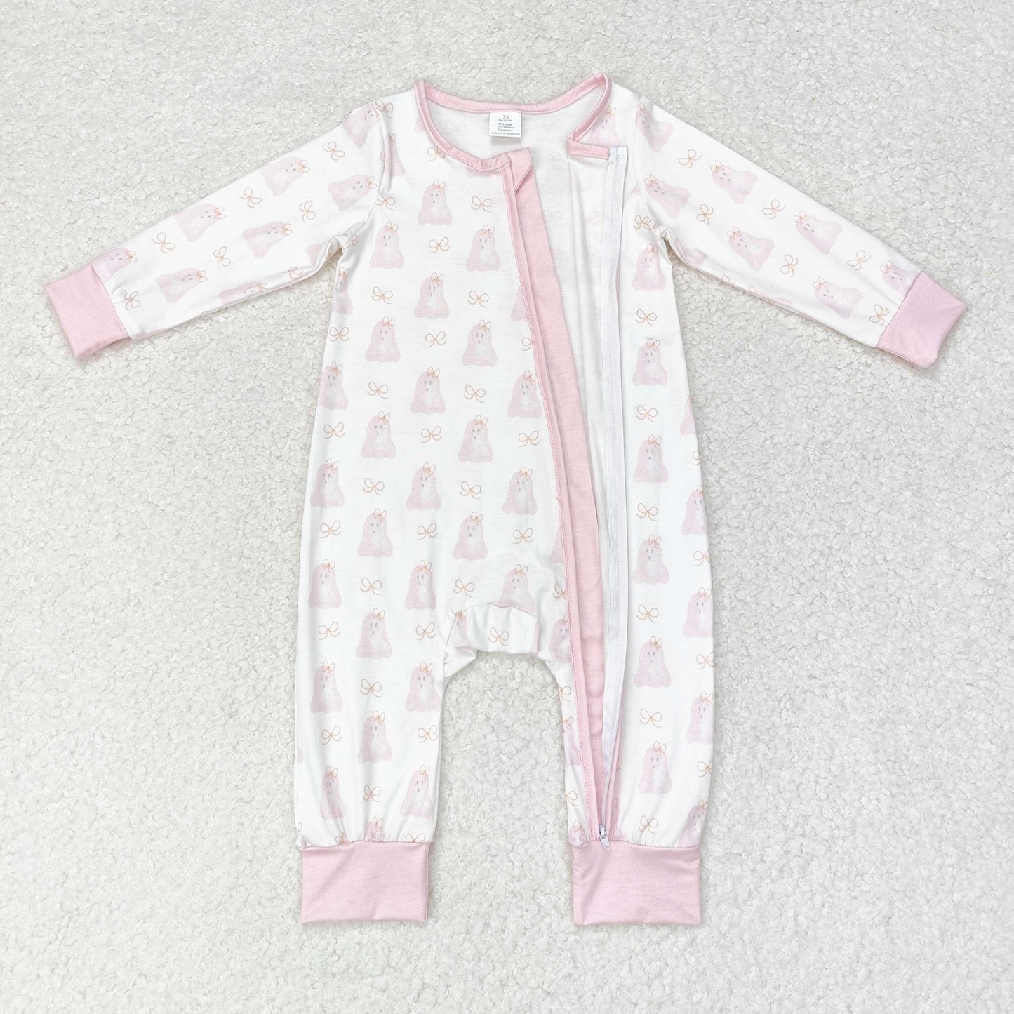 pink boo print baby girl halloween bamboo sleeper