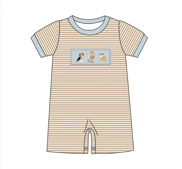 MOQ 5 TAT 6-8 weeks short sleeve stripes dog print boy romper