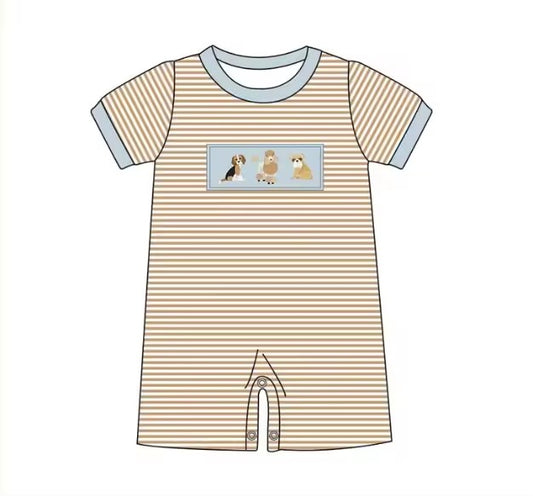 MOQ 5 TAT 6-8 weeks short sleeve stripes dog print boy romper