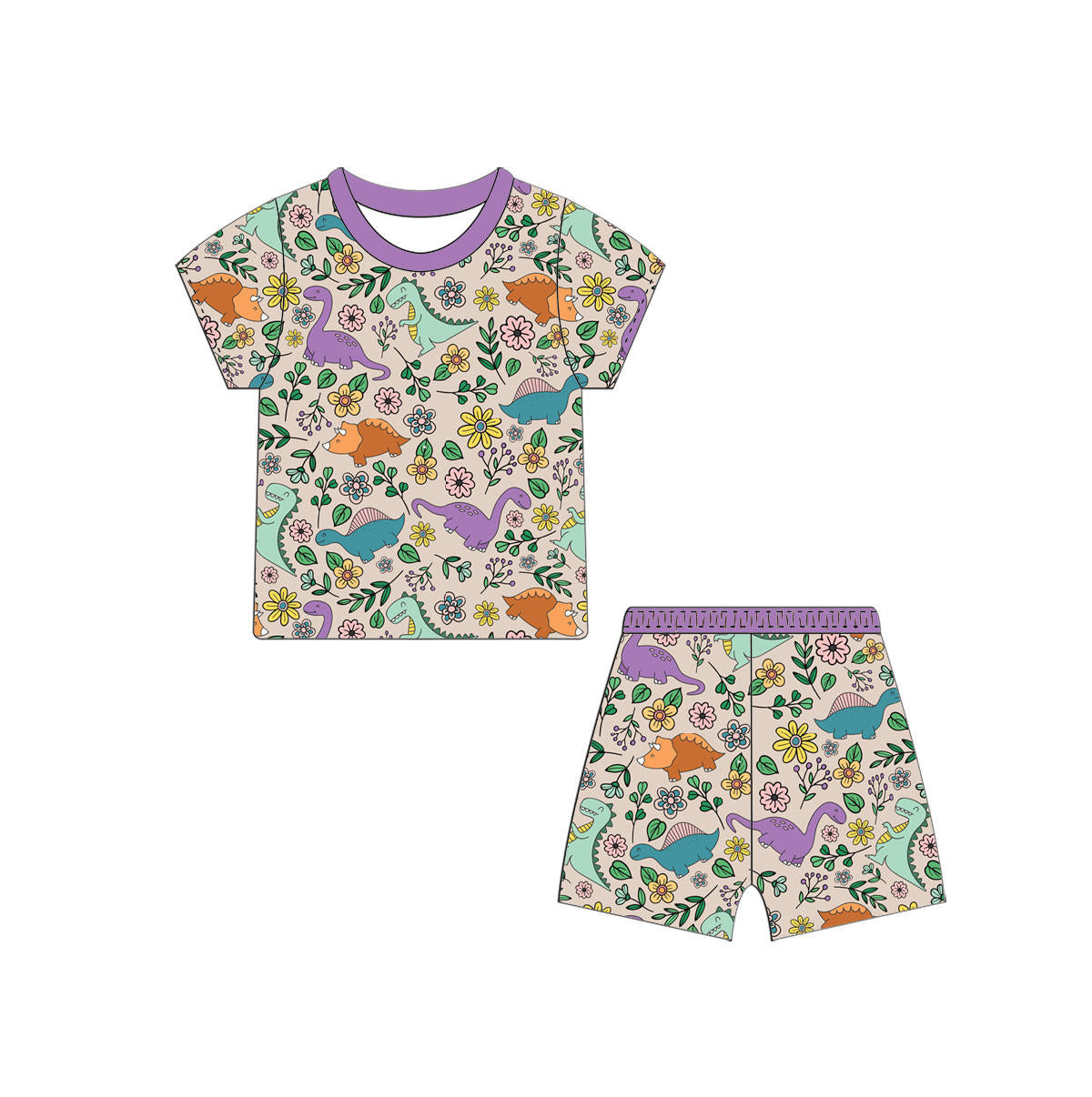 TAT 6-7 weeks MOQ 5 floral dinosaur shorts set