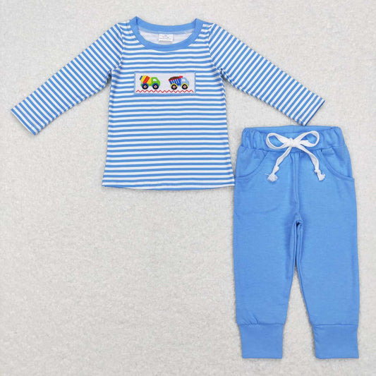 little boy blue construction truck embroidery outfit