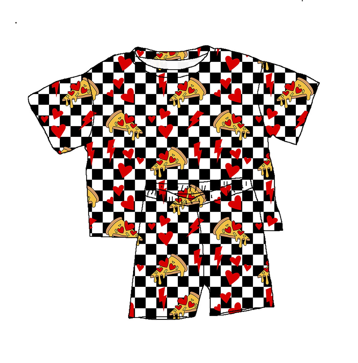 TAT 6-7 weeks MOQ 5 pizza on checkered shorts set