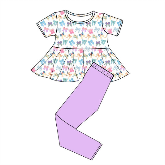 TAT 5-6 weeks MOQ 3 colorful bows peplum legging set